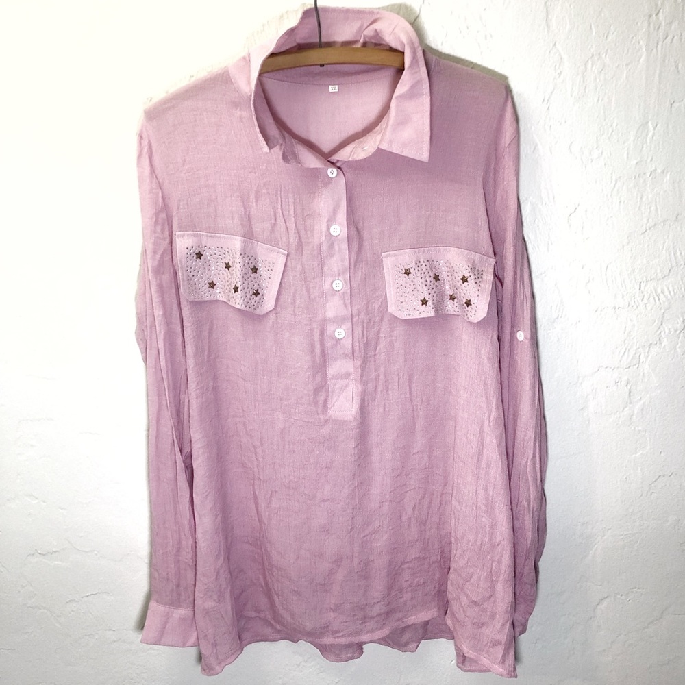 Boutique linen western bedazzled shirt women’s XXL